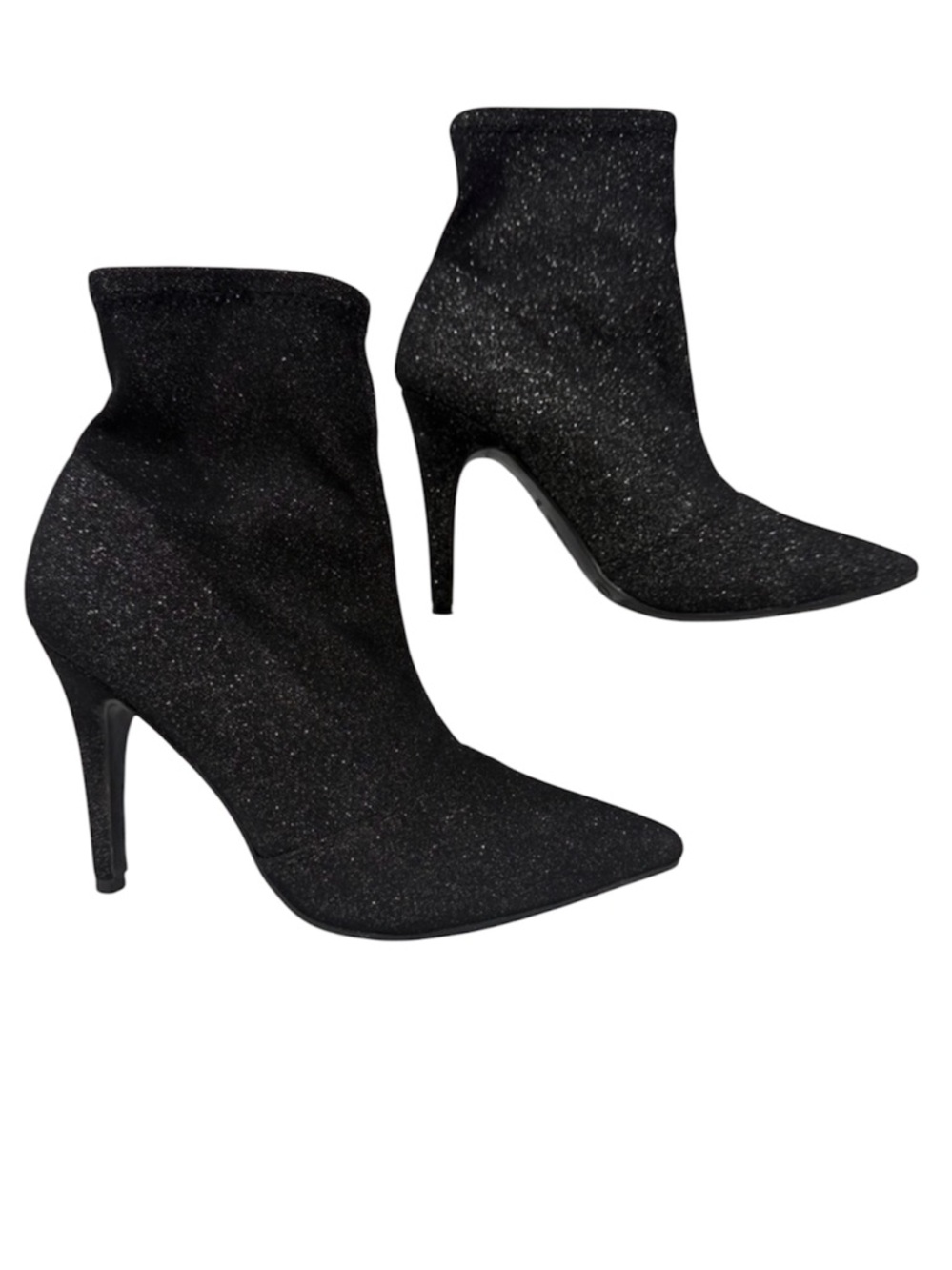 Brash Black Spicy Sparkle Cyber Glitter Sock Pointed Toe Stiletto Booties Size 7